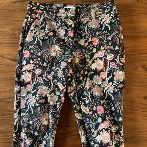 Floral Black cropped Pants with Pink & Cream Blooms